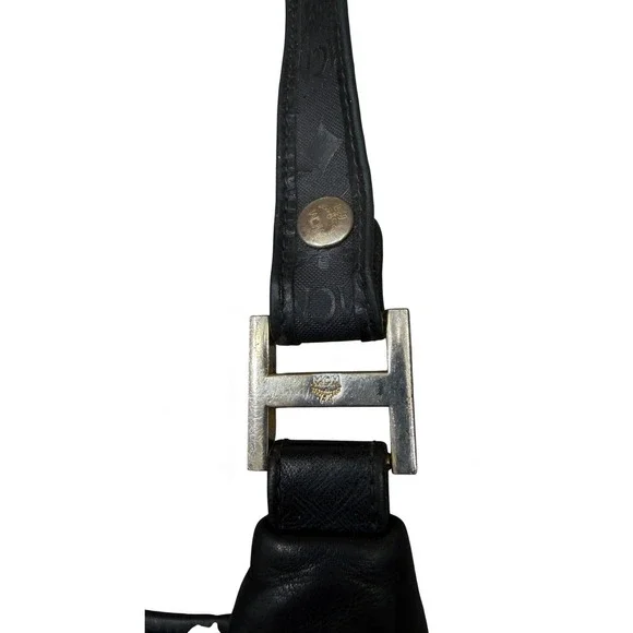 Vintage MCM Monogram Shoulder Bag Black Leather Hobo Style Logo - Picture 11 of 16